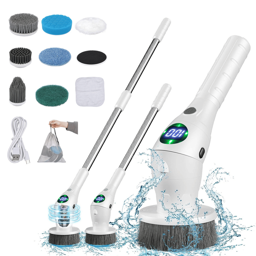 Cleaning tool with attachments and water splashes on a white background