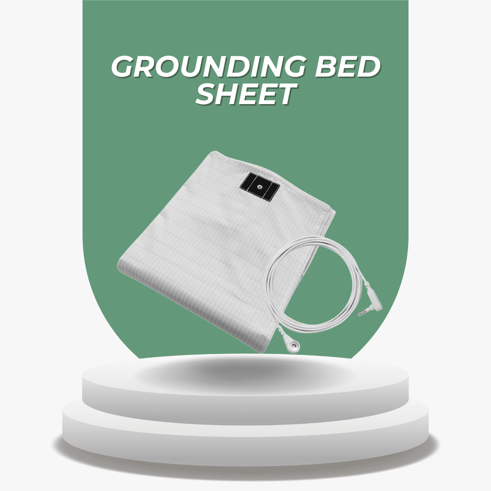 Grounding bed sheet with electronic components on a green background