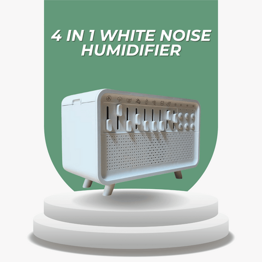 4-in-1 white noise humidifier on a white platform with a green background