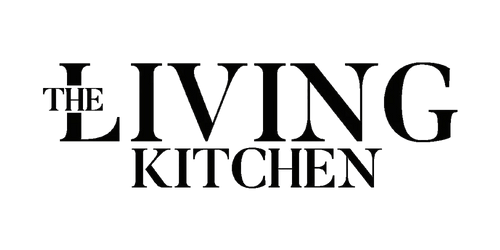 Logo of 'The Living Kitchen' on a green background