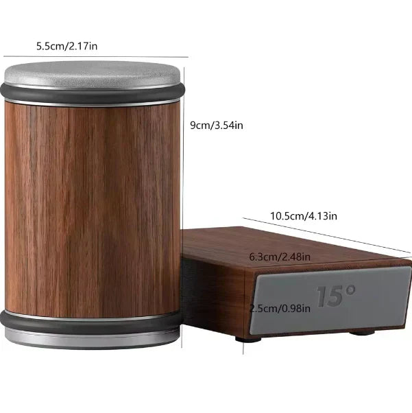 Wooden stool with measurements on a white background